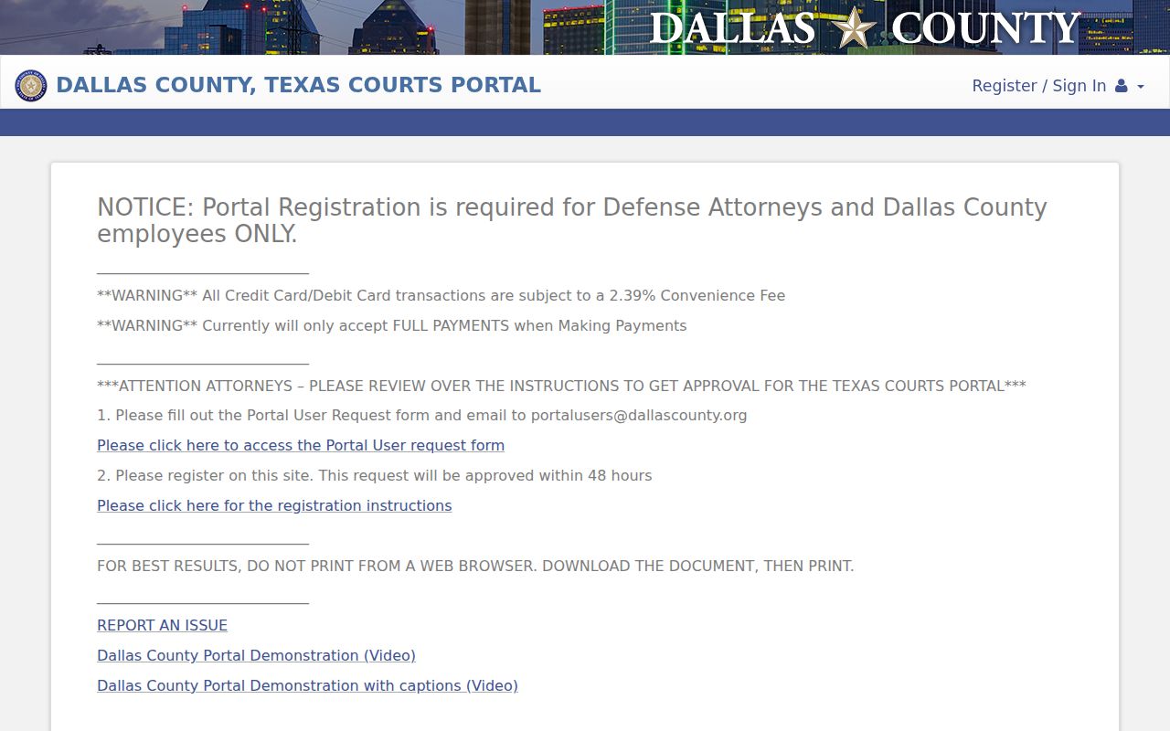Garland resident lookup Dallas County Odyssey court search interface