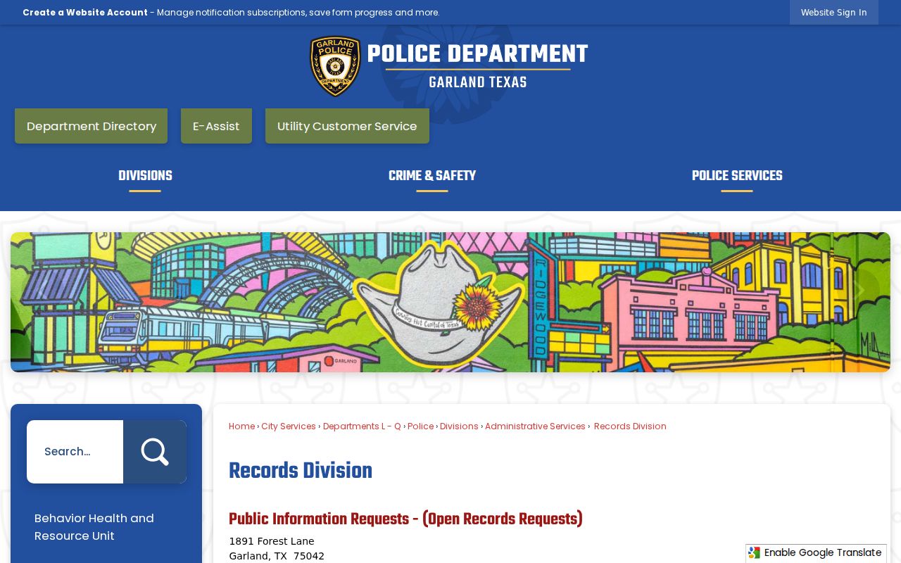 Garland resident lookup police records request information